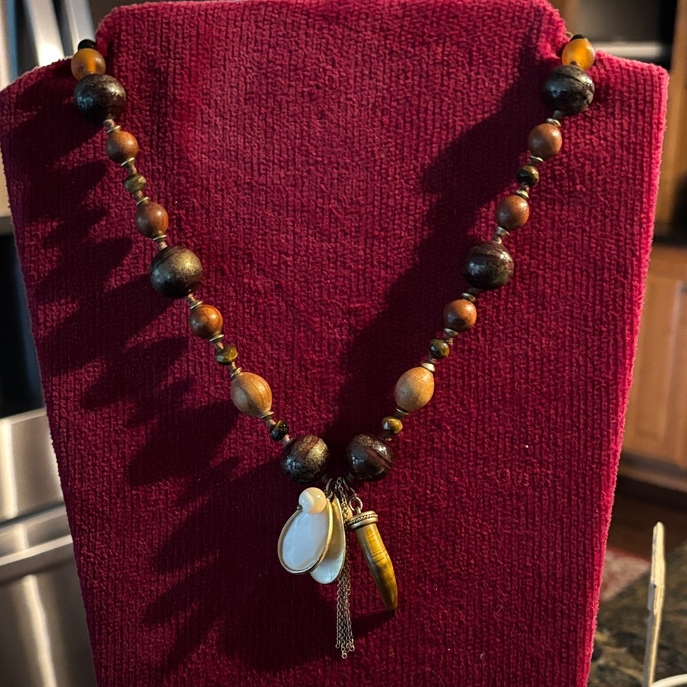 Kenneth Cole New York Wooden and Cream Pendant Necklace